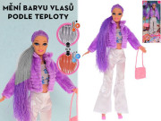 Bábika módna s vlasmi meniaca farbu a doplnky 29 cm