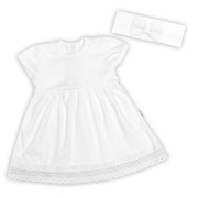 Luxusné šatôčky s čipkou Sofia krátkym rukávom + čelenka 2D sada bielej