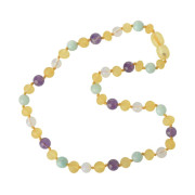 Jantárové korálky pre deti proti bolesti s ametystom, opalitom a amazonitom