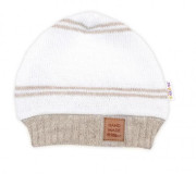 Pletená sada pre bábätko s jemným prúžkom 3dielna lux béžová - biela Baby Nellys