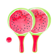 Súprava na plážový tenis ovocie drevené 38 cm 2 pálky + 1 loptička
