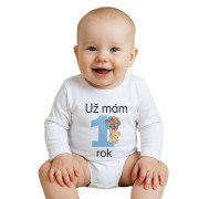 Body s potlačou New Baby Už mám 1 rok modrej, veľ. 86