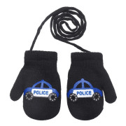 Zimné palcové zapletené rukavičky so šnúrkou polícia 2 - 3 roky