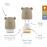 Medvedík BENNY hnedosivý - nočné svetlo so senzorom súmraku Zazu