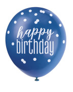 Balónik pastel 30 cm potlač - Happy birthday modrý mix, 6 ks