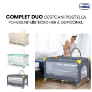 Complet duo cestovná postieľka s druhým dňom a hrazdičkou Asalvo