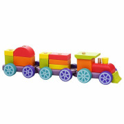 Dúhový vláčik s dvoma vagónmi - drevená skladačka Cubika