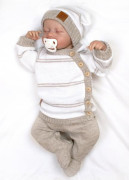 Pletená sada pre bábätko s jemným prúžkom 3dielna lux béžová - biela Baby Nellys