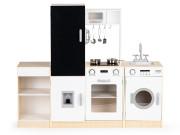 Detská drevená kuchynka s oddelenými segmentmi, tabuľou a LED osvetlením XXL