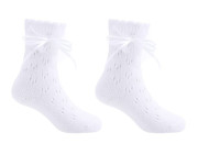 Ažúrové ponožky biele s čipkovou mašličkou perforované