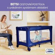 Cestovná postieľka Betsi s unikátnym systémom skladania Ultra-fast blue Asalvo