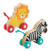Drevená postrkovací lev a zebra
