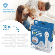 Bezpečnostný zámok (opasok) na skrinky a zásvuky, sada 10 ks textilná-biela Sipo