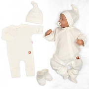 Rastúci rebrovaný overálek, čiapočka a topánočky Nature - ecru Veľ. 50/56 Baby Nellys