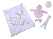 Obleček pre bábiku bábätko New Born veľkosti 43-44 cm Llorens 5dielny ružovo-biely