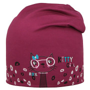 Funkčná čiapka dlhá obojstranná Kitty/Srdce fialová RDX