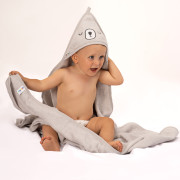 Detská osuška s kapucňou sivá Medvedík 100x100 Akuku