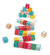 Drevené kocky Kubix Abeceda Čísla 40 ks s puzzle Janod