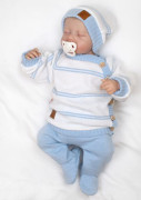 Pletená sada pre bábätko s jemným prúžkom 3dielna lux modrá - biela Baby Nellys