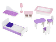 Drevený domček pre bábiky s nábytkom - Vysoká rezidencia čučoriedková