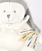 Darčeková sada Plyšový medvedík s úchytom na cumlík a dečkou šedý 20 cm Doudou