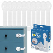 Bezpečnostný zámok (opasok) na skrinky a zásvuky, sada 10 ks textilná-biela Sipo