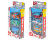 Vozidlo veselé 7cm kov na spätný chod 3 ks 18 m+