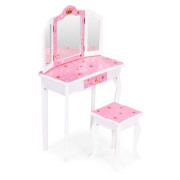 Veľká detská toaletka pre dievčatká s trojitým zrkadlom, stoličkou a zásuvkou