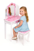 Veľká detská toaletka pre dievčatká s trojitým zrkadlom, stoličkou a zásuvkou