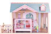 Drevený domček pre bábiky 3 poschodia, 11 ks nábytku