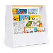 Detský Montessori biely regál na knihy, knihovnička a organizér, 3 police