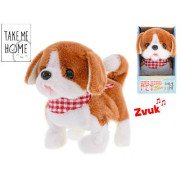 Pes plyšový 17cm bielo-hnedý chodiaci na batérie so zvukom