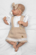 3dielna sada Lady, body, suknička s trakmi, čelenka béžová/biela Baby Nellys