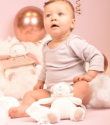 Darčeková sada Plyšový ľadový medvedík s krúžkom 30 cm ružový Doudou