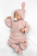 Rastúci rebrovaný overálok, čiapočka a topánočky Nature - ružová Baby Nellys