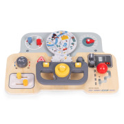 Montessori manipulačná doska pre deti - drevený panel s volantom a prepínačmi
