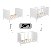 Postieľka drevená Mila 3 in 1 White Wood 120 x 60 cm Petite & Mars