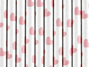 Papierové slamky - biela s ružovými srdiečkami 10 ks