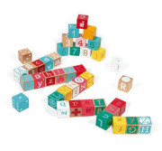 Drevené kocky Kubix Abeceda Čísla 40 ks s puzzle Janod
