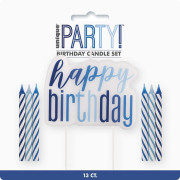 Set sviečok - modré tortové Happy birthday! 13 ks