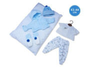 Obleček pre bábiku bábätko New Born veľkosti 43-44 cm Llorens 5dielny modrý