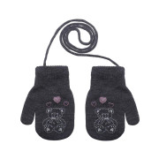 Pletené zimné rukavice so šnúrkou medvedík 3 - 6 rokov