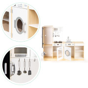 Detská drevená kuchynka s oddelenými segmentmi, tabuľou a LED osvetlením XXL