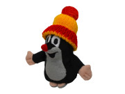 Krtko 10 cm prstový maňuška s čiapkou červeno-žltý