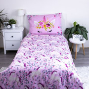 Obliečky Jednorožec / Unicorn "Flowers" 140 x 200, 70 x 90 cm Jerry Fabrics