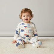 Dojčenský overal modrý s dinosaurami 3pack