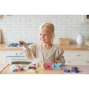 Farebné domčeky - drevená stavebnica 30 dielov Cubika