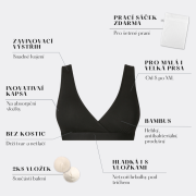 Dojčiaca podprsenka bambus Nuuma Black s vyberateľnými vložkami + prací sáčok Moniel