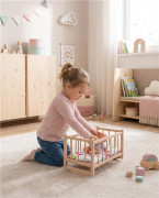 Drevená postieľka kolíska pre bábiky s obliečkami Baby Mix