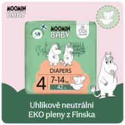 Jednorazové eko plienky 4 Maxi 7–14 kg (126 ks), mesačné balenie eko plienok Moomin Baby